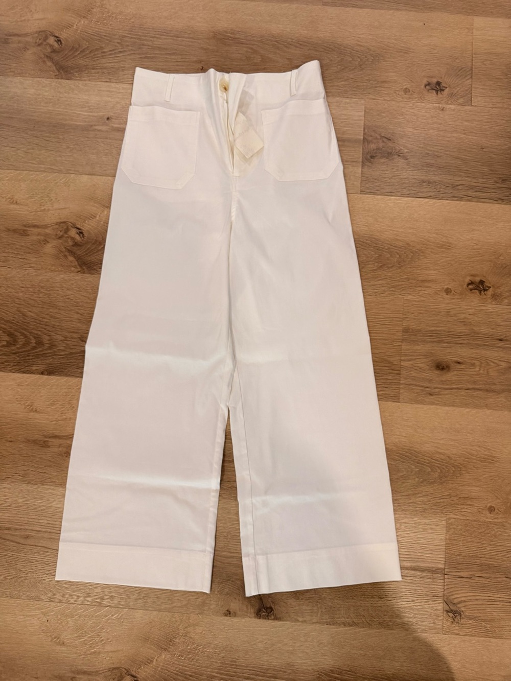 Hem & Thread White Wide-Leg Cropped Trousers